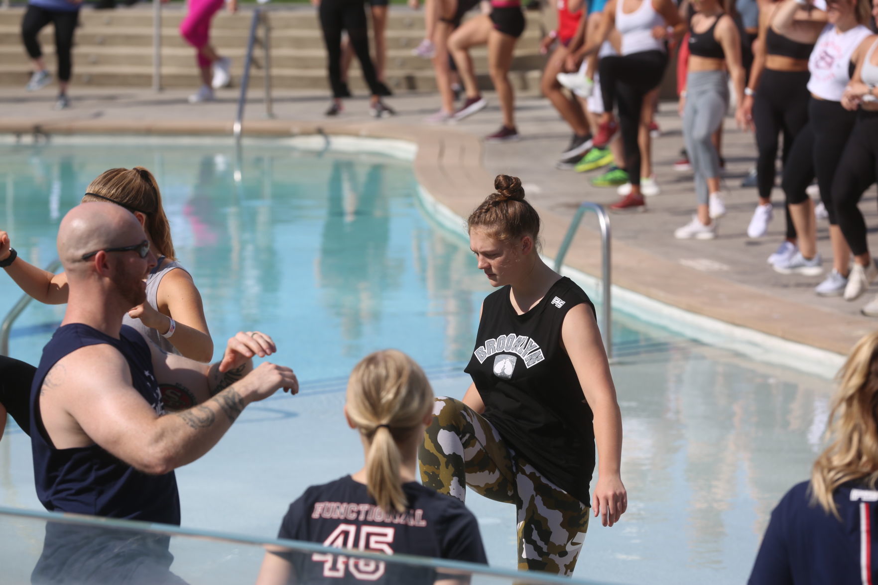 Actor Mark Wahlberg helps to lead a F45 track workout at Ocean Casino Resort in Atlantic City as part of the casino's one-year anniversary Saturday, June 22, 2019.